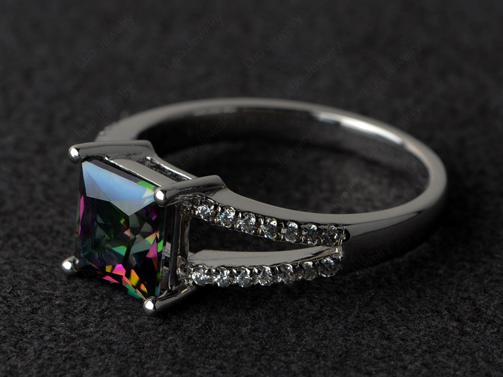 Princess Cut Mystic Topaz Split Shank Wedding Ring - LUO Jewelry