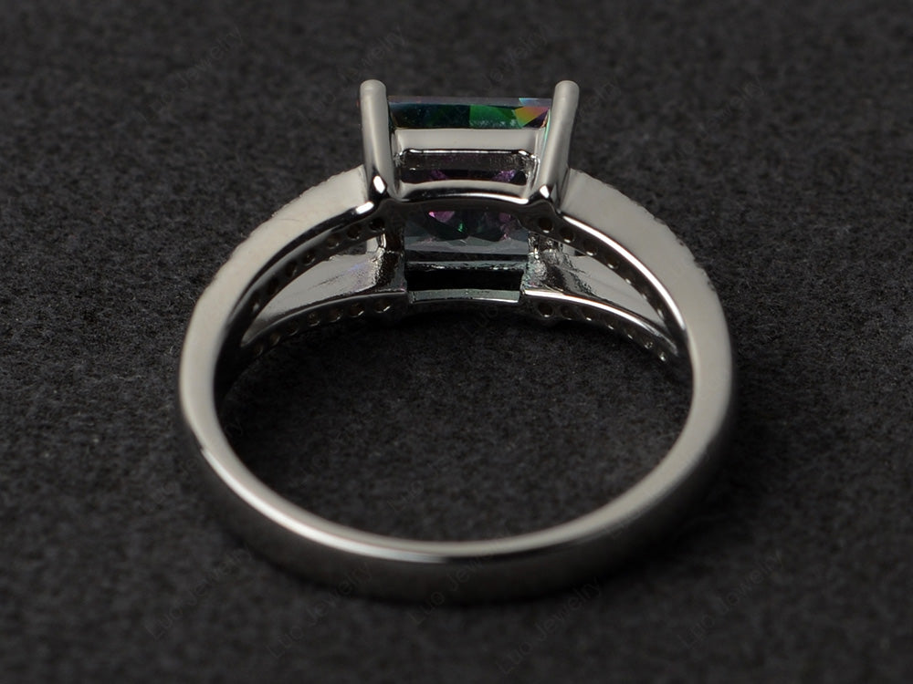 Princess Cut Mystic Topaz Split Shank Wedding Ring - LUO Jewelry