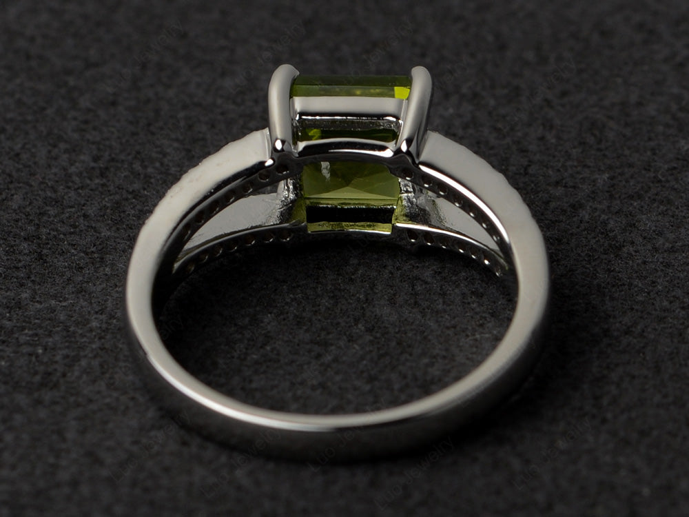 Square Cut Peridot Split Shank Wedding Ring - LUO Jewelry
