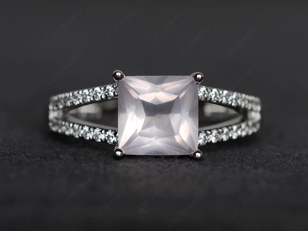 Princess Cut Rose Quartz Split Shank Wedding Ring - LUO Jewelry