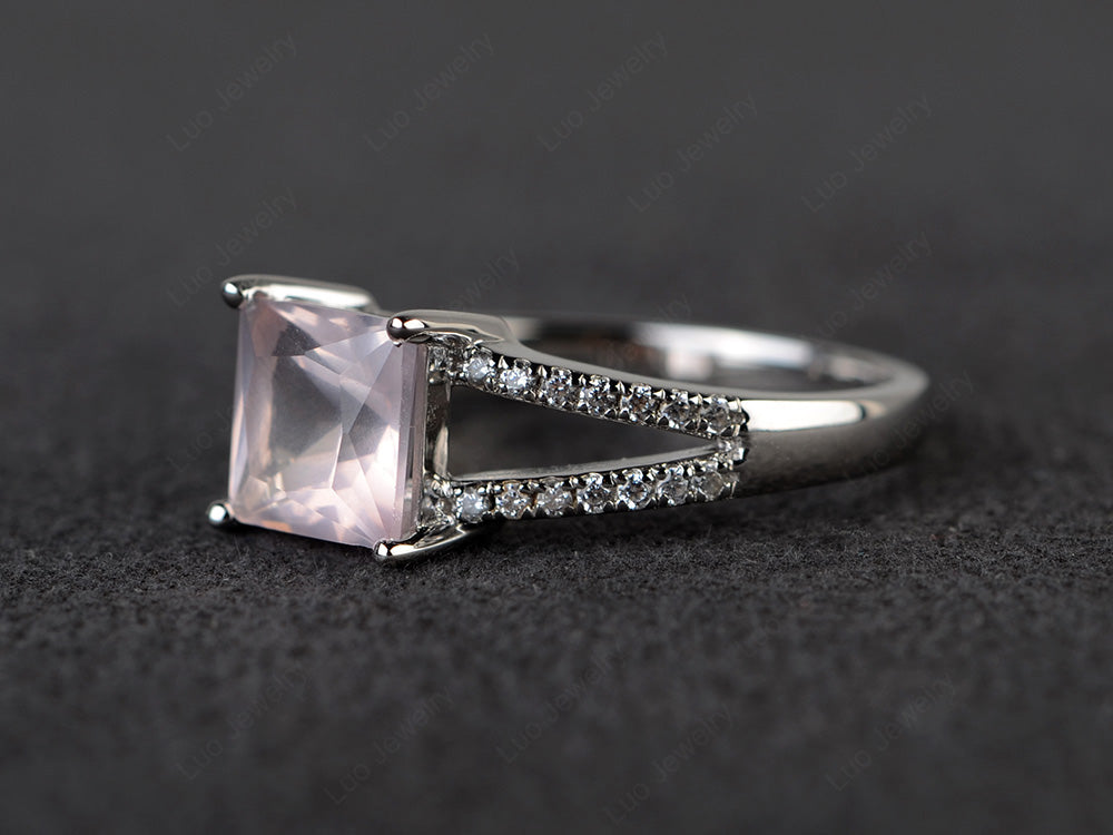 Princess Cut Rose Quartz Split Shank Wedding Ring - LUO Jewelry