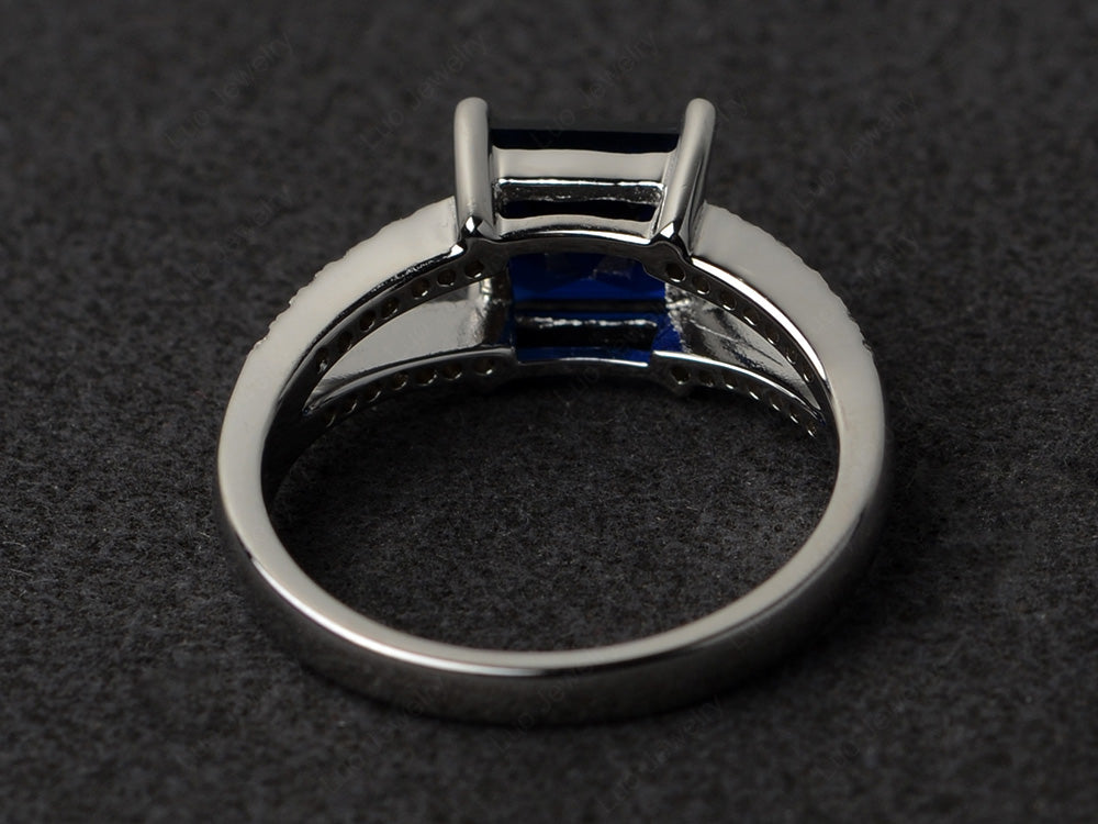 Square Cut Lab Sapphire Split Shank Wedding Ring - LUO Jewelry