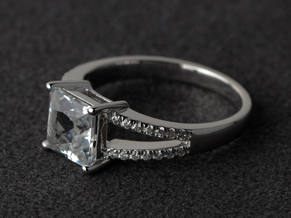 Princess Cut White Topaz Split Shank Wedding Ring - LUO Jewelry