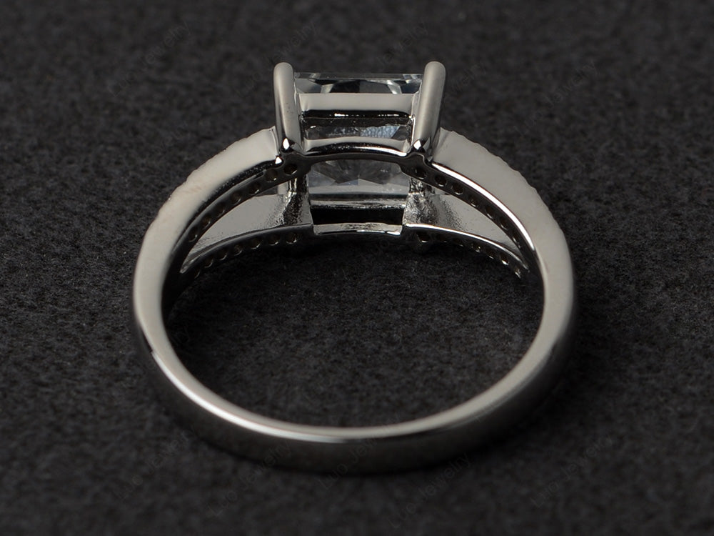 Princess Cut White Topaz Split Shank Wedding Ring - LUO Jewelry