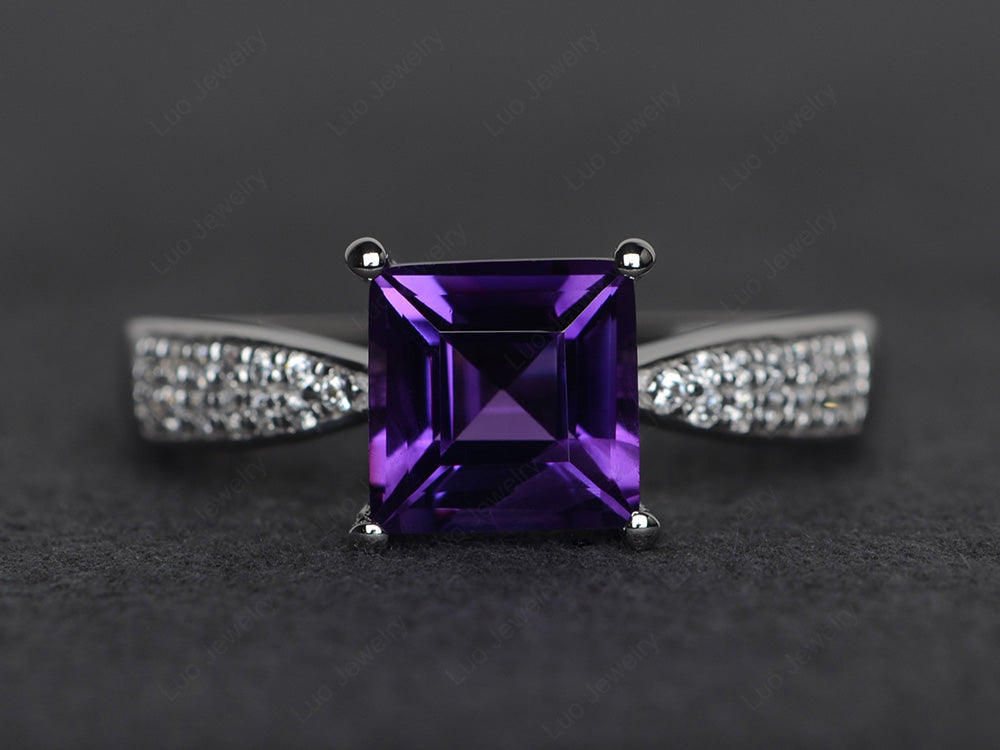 Square Amethyst Ring Sterling Silver - LUO Jewelry
