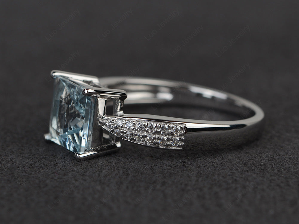 Princess Aquamarine Ring Sterling Silver - LUO Jewelry