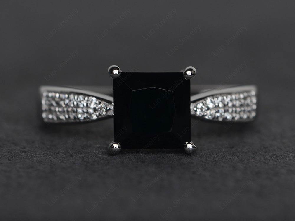 Princess Black Stone Ring Sterling Silver - LUO Jewelry