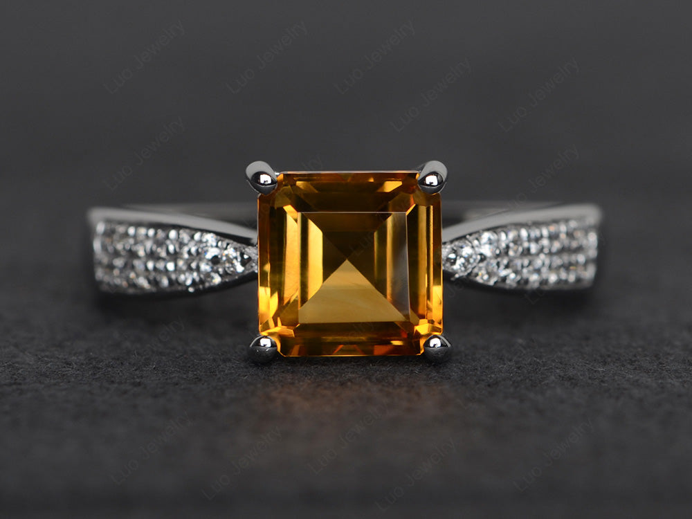 Square Citrine Ring Sterling Silver - LUO Jewelry