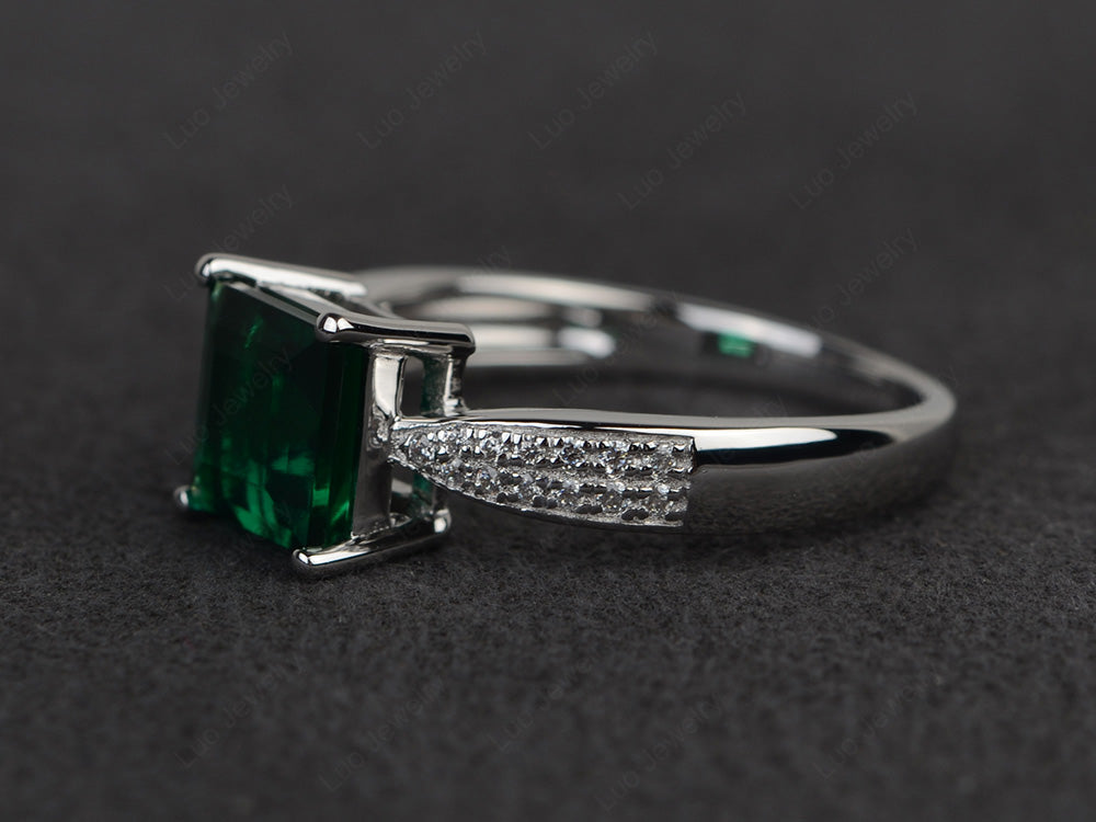 Square Lab Emerald Ring Sterling Silver - LUO Jewelry