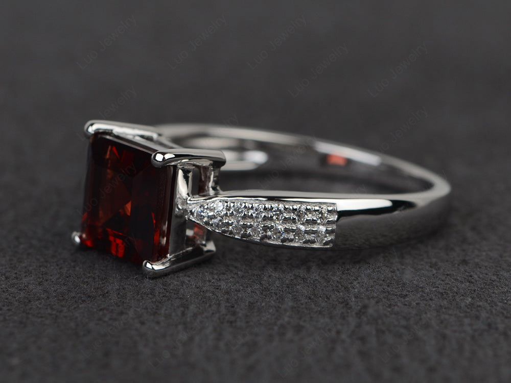 Square Garnet Ring Sterling Silver - LUO Jewelry