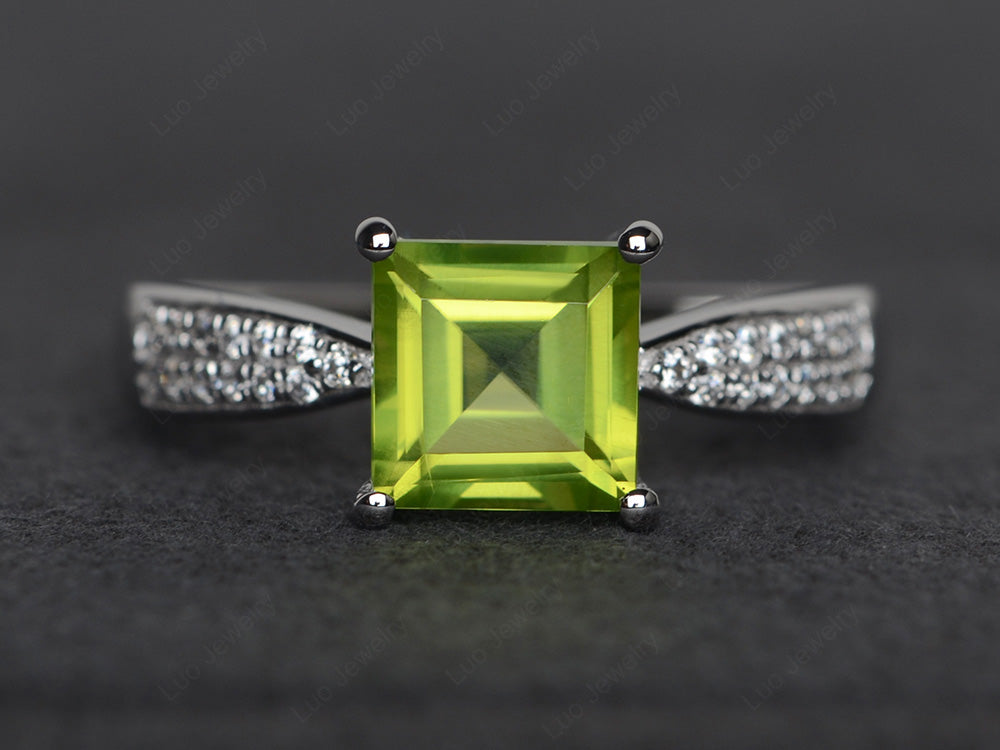 Square Peridot Ring Sterling Silver - LUO Jewelry