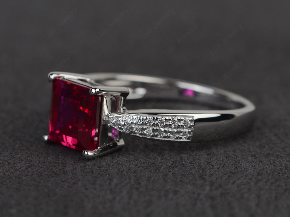 Square Ruby Ring Sterling Silver - LUO Jewelry