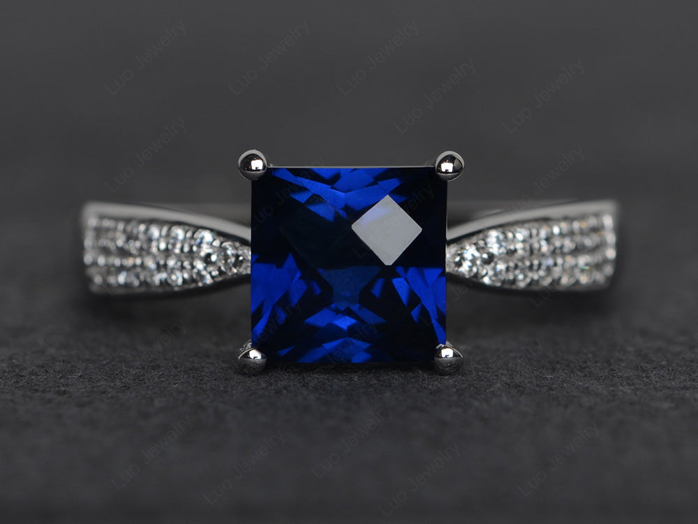 Princess Lab Sapphire Ring Sterling Silver - LUO Jewelry