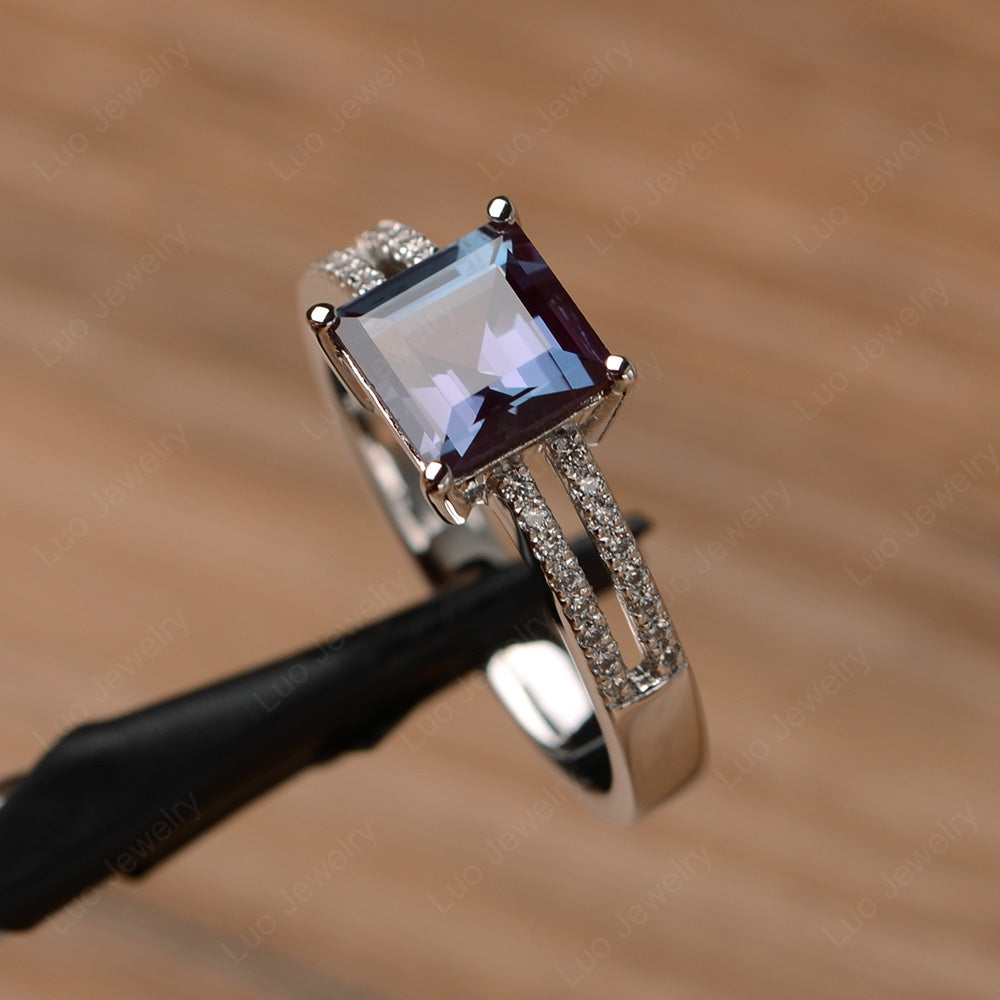 Double Band Square Cut Alexandrite Ring Silver - LUO Jewelry