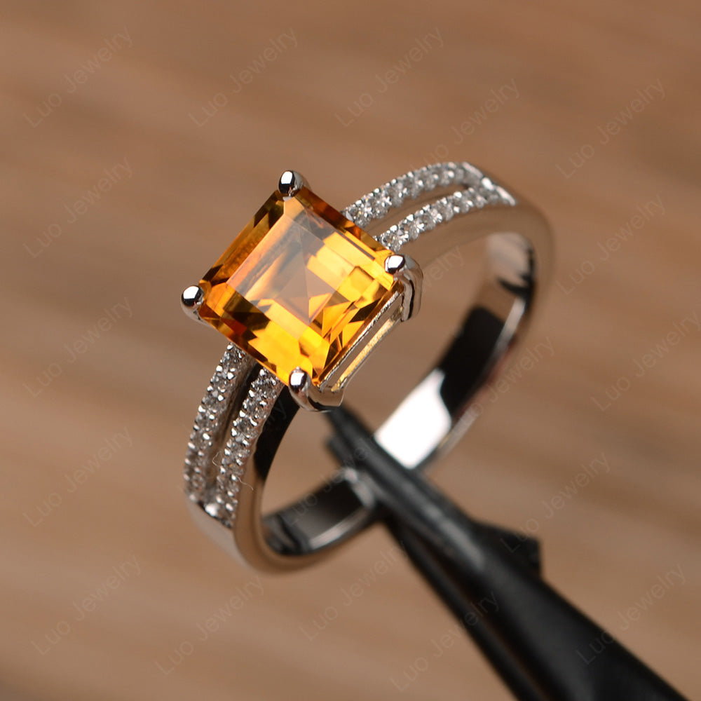 Double Band Square Cut Citrine Ring Silver - LUO Jewelry