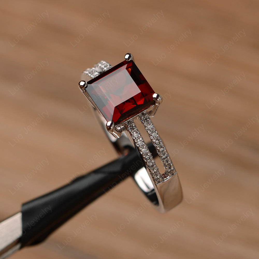 Double Band Square Cut Garnet Ring Silver - LUO Jewelry