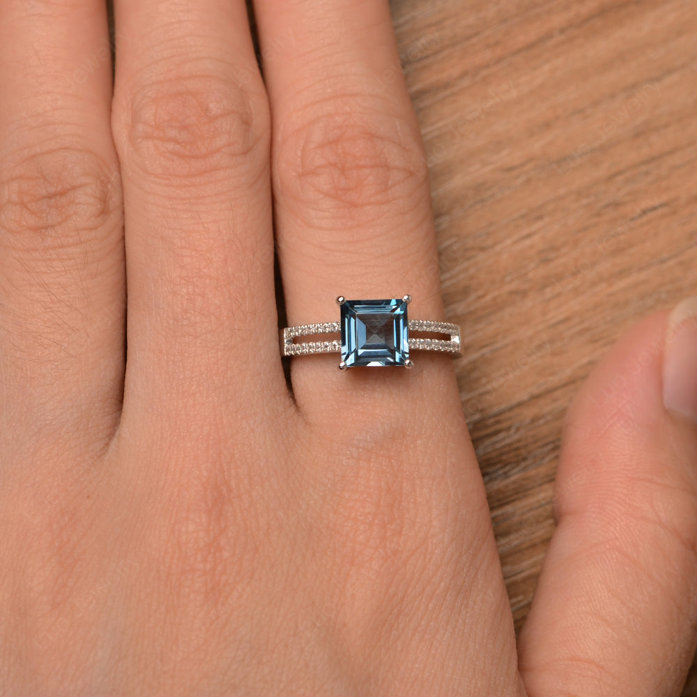 Double Band Square Cut London Blue Topaz Ring Silver - LUO Jewelry