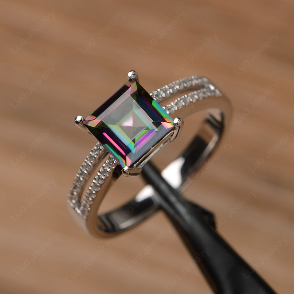 Double Band Square Cut Mystic Topaz Ring Silver - LUO Jewelry