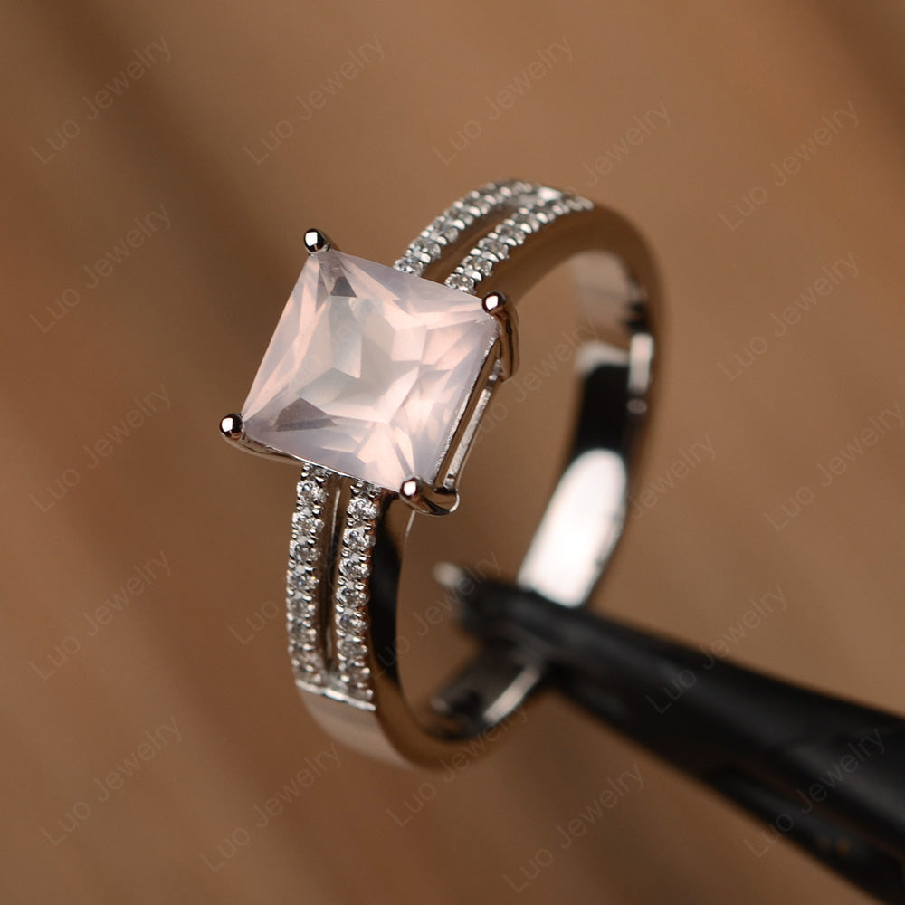 Double Band Princess Cut Rose Quartz Ring Silver - LUO Jewelry