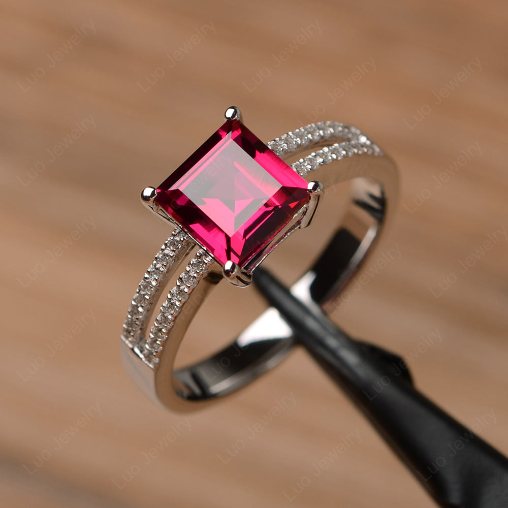 Double Band Square Cut Ruby Ring Silver - LUO Jewelry