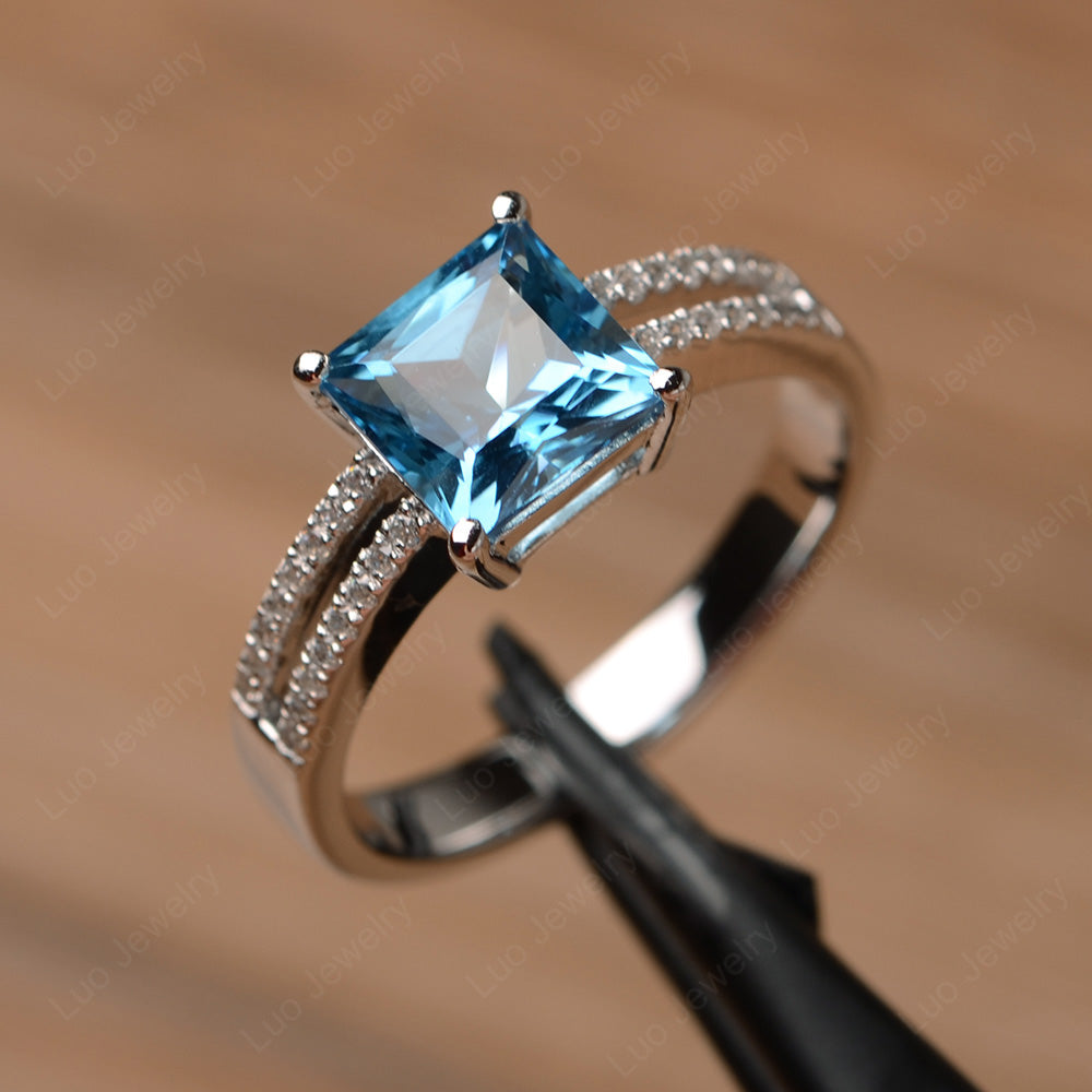 Double Band Princess Cut Swiss Blue Topaz Ring Silver - LUO Jewelry