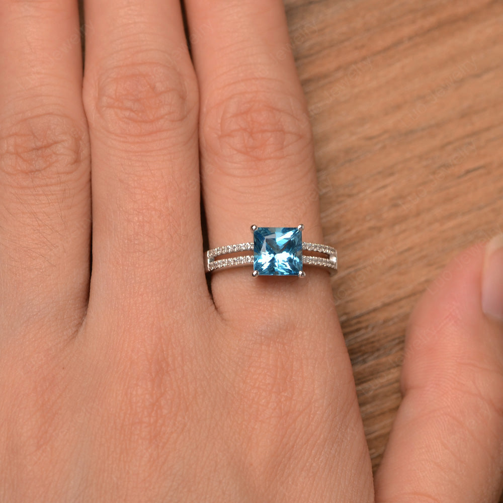 Double Band Princess Cut Swiss Blue Topaz Ring Silver - LUO Jewelry