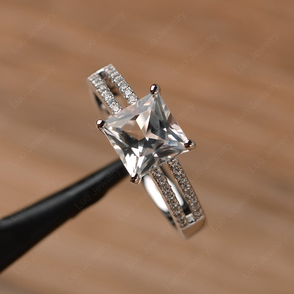Double Band Princess Cut White Topaz Ring Silver - LUO Jewelry