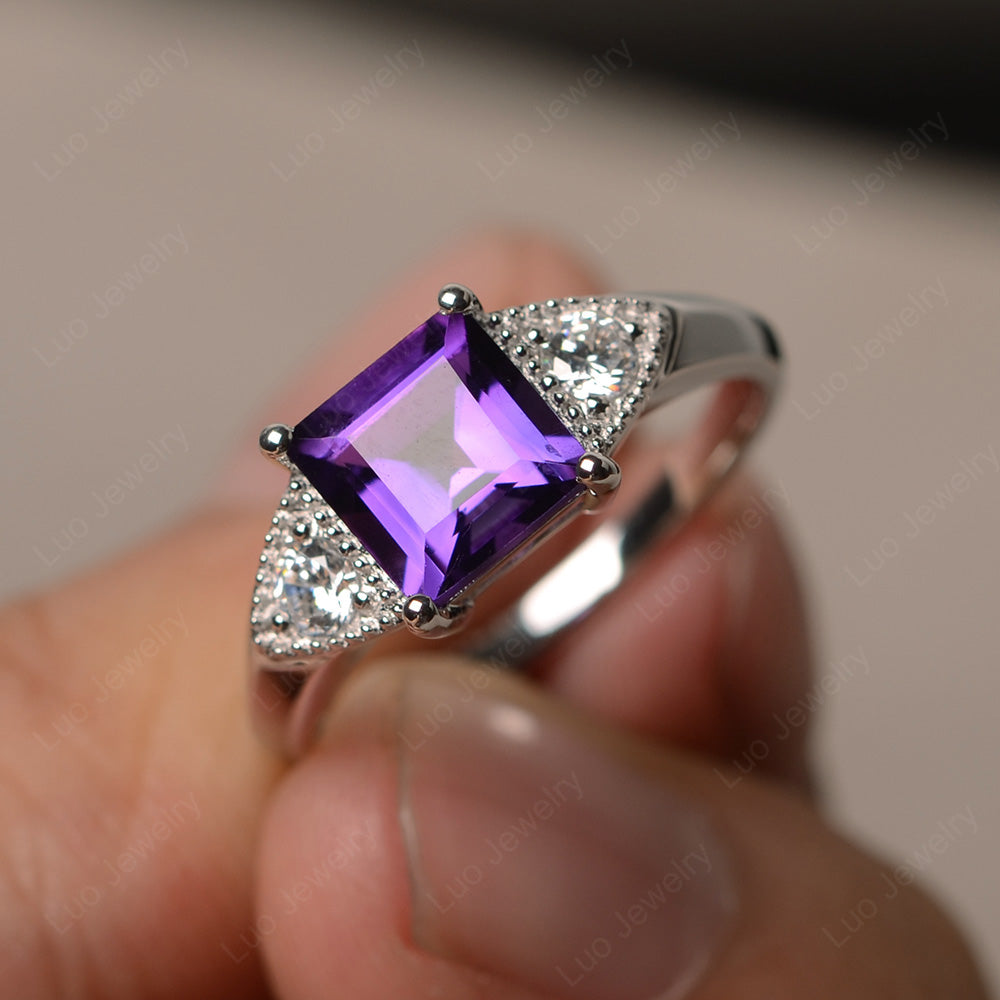 Amethyst Engagement Ring Square Cut - LUO Jewelry