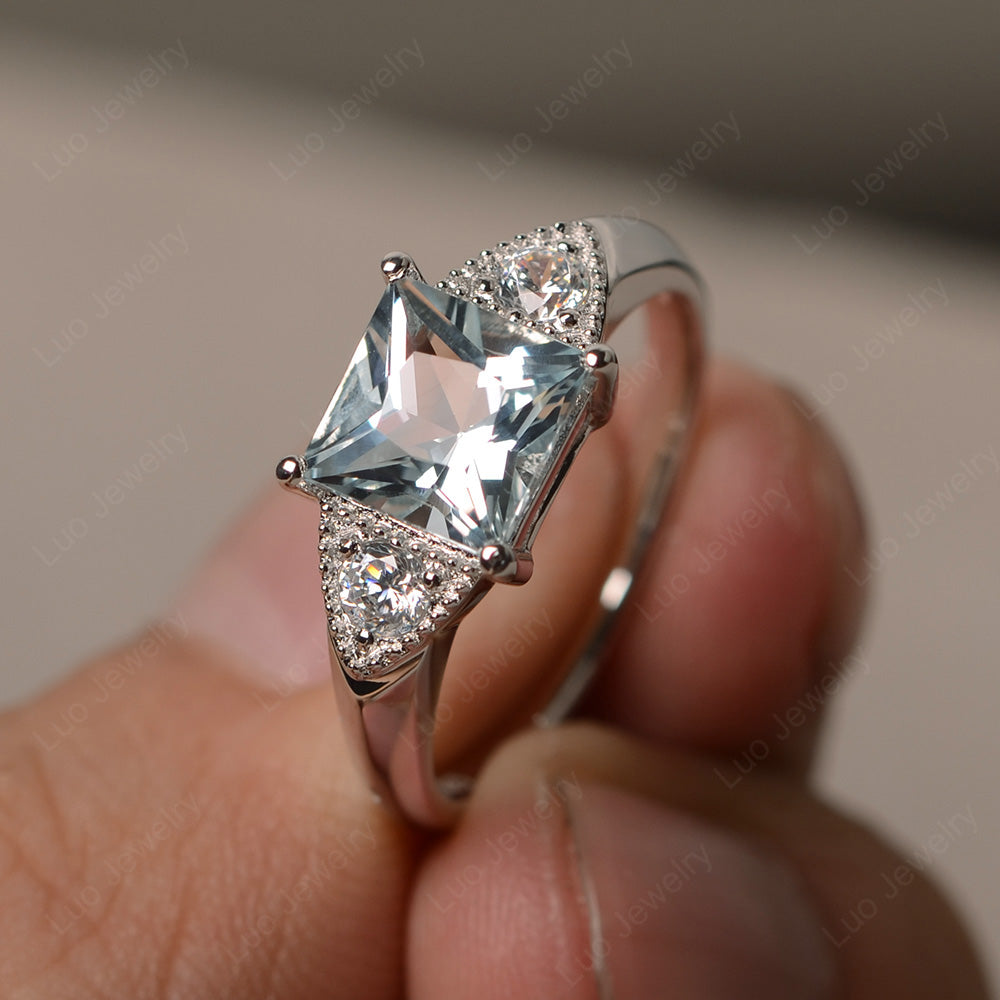 Aquamarine Engagement Ring Princess Cut - LUO Jewelry
