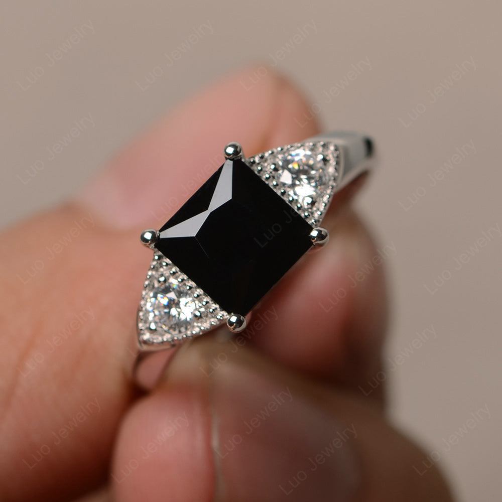 Black Stone Engagement Ring Princess Cut - LUO Jewelry