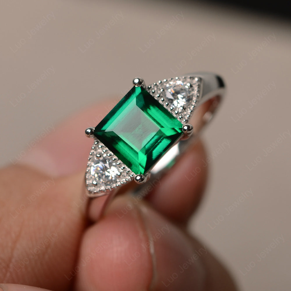 Lab Emerald Engagement Ring Square Cut - LUO Jewelry