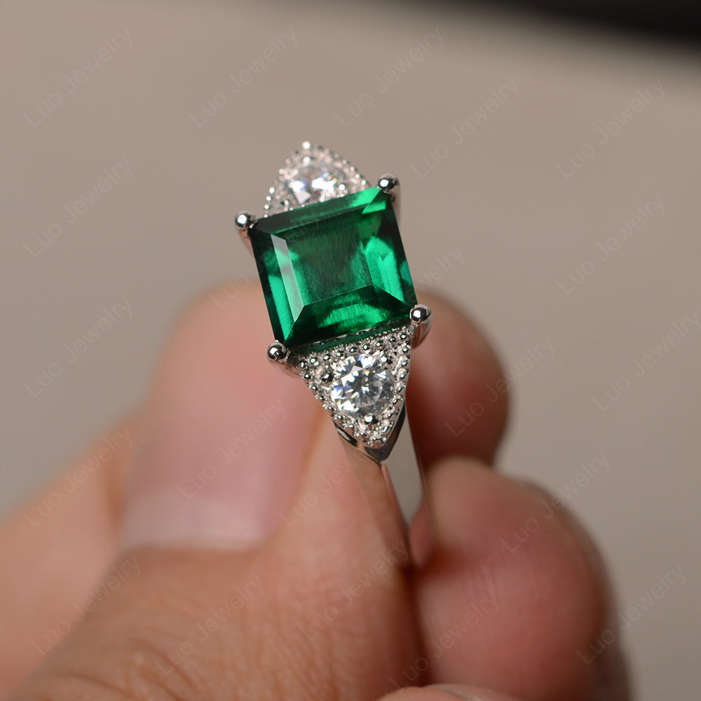 Lab Emerald Engagement Ring Square Cut - LUO Jewelry