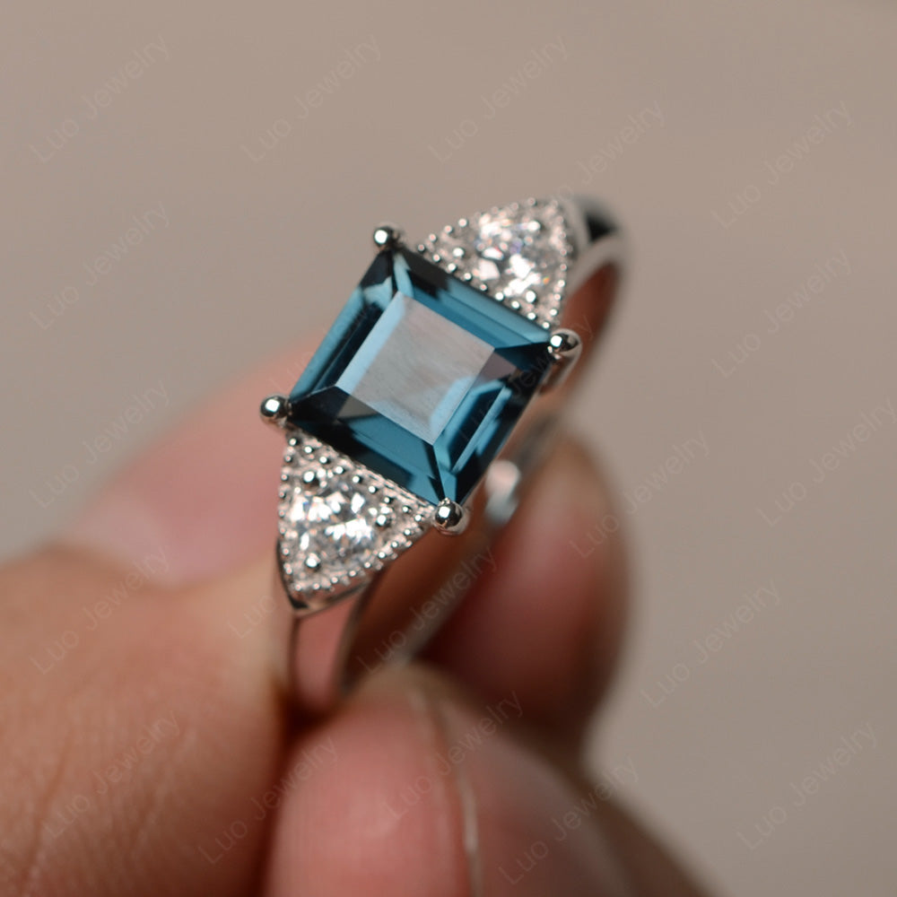 London Blue Topaz Engagement Ring Square Cut - LUO Jewelry