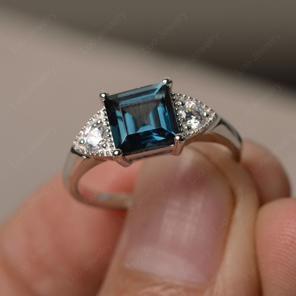 London Blue Topaz Engagement Ring Square Cut - LUO Jewelry