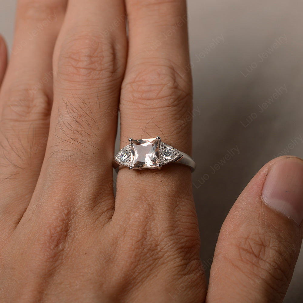 Morganite Engagement Ring Princess Cut - LUO Jewelry