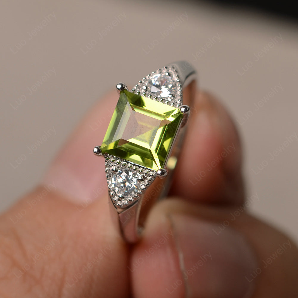 Peridot Engagement Ring Square Cut - LUO Jewelry