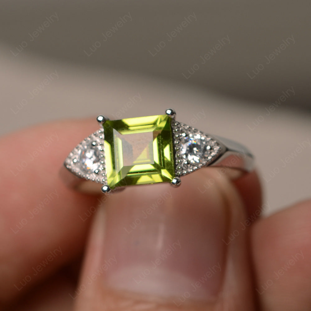 Peridot Engagement Ring Square Cut - LUO Jewelry