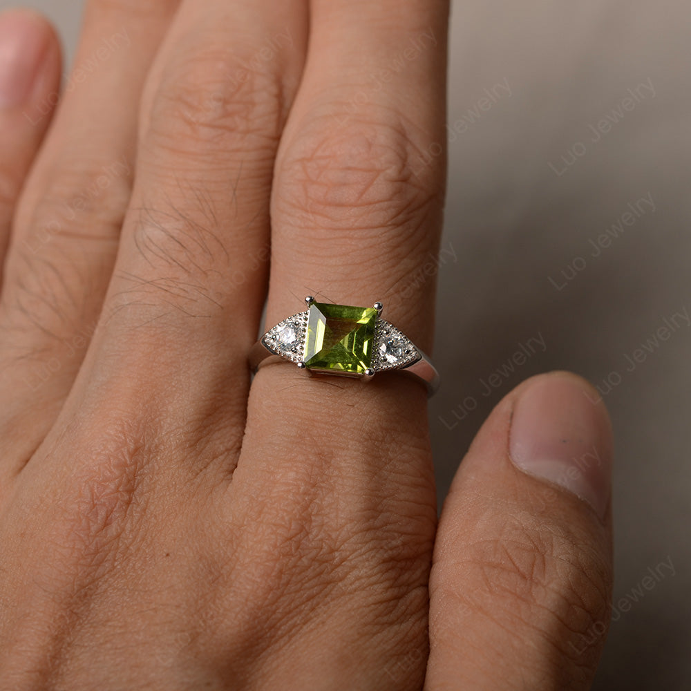 Peridot Engagement Ring Square Cut - LUO Jewelry
