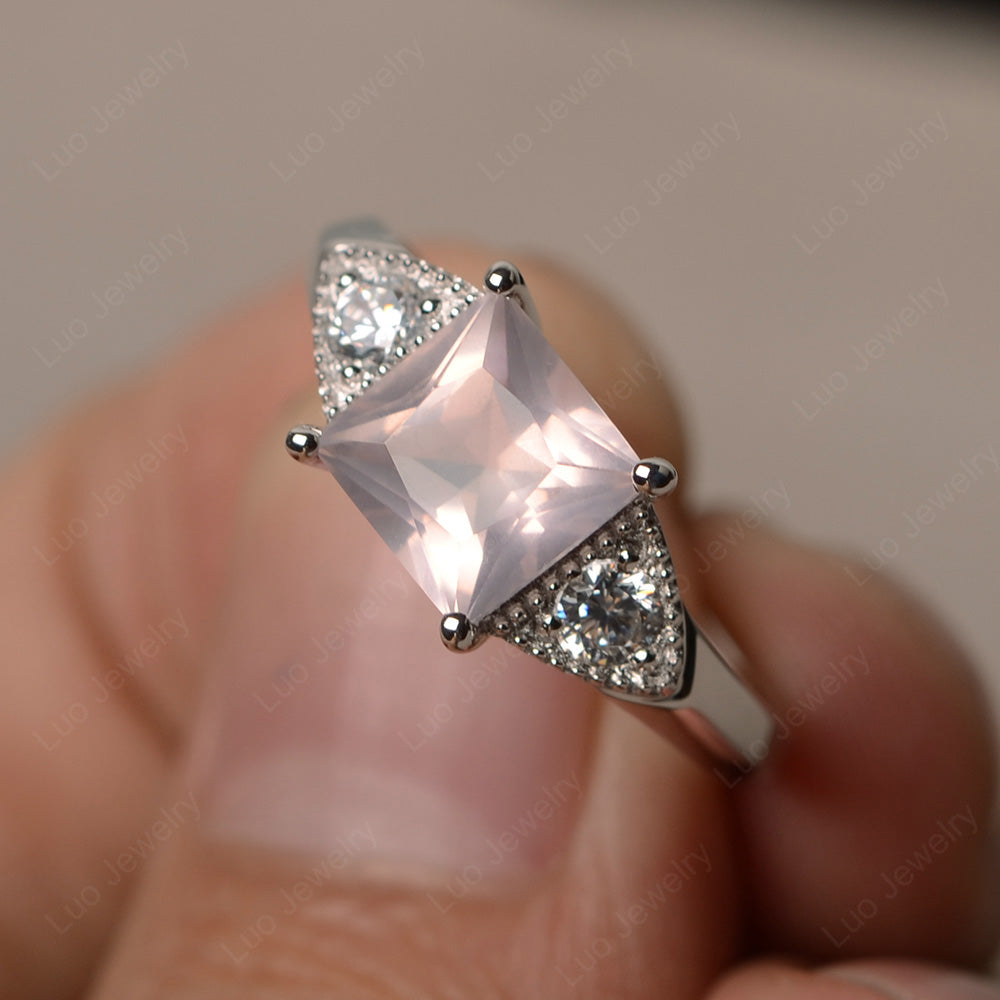 Rose Quartz Engagement Ring Princess Cut - LUO Jewelry