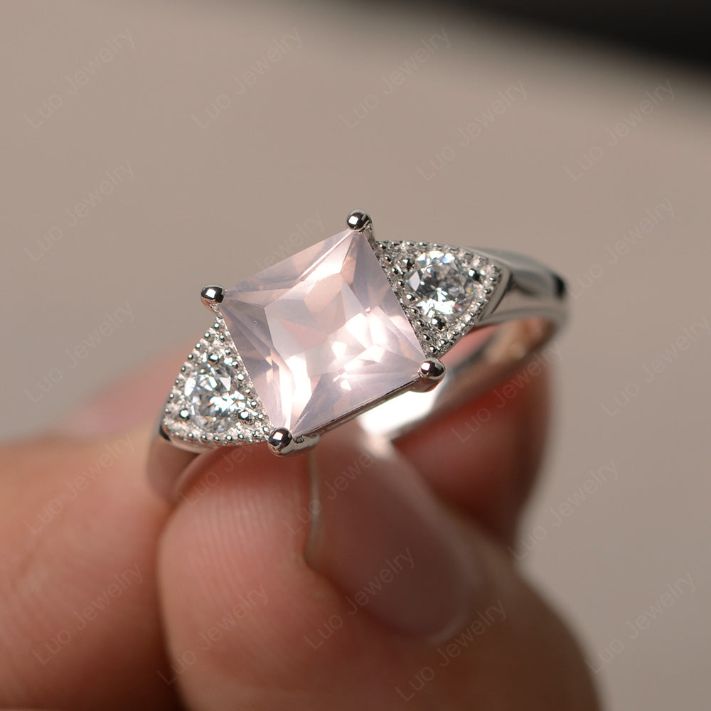 Rose Quartz Engagement Ring Princess Cut - LUO Jewelry
