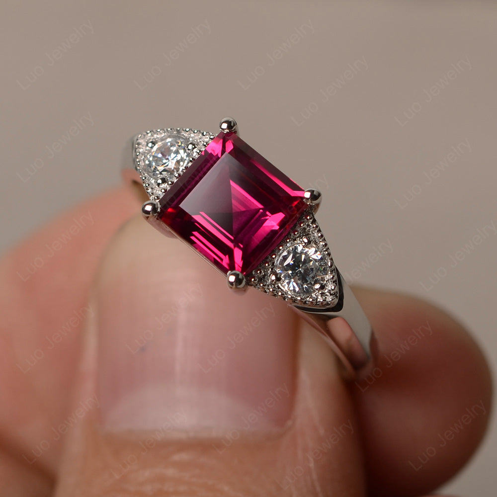 Ruby Engagement Ring Square Cut - LUO Jewelry