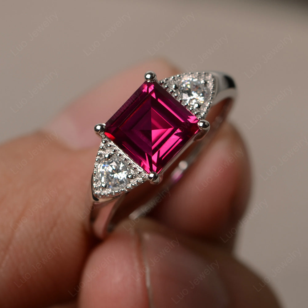 Ruby Engagement Ring Square Cut - LUO Jewelry