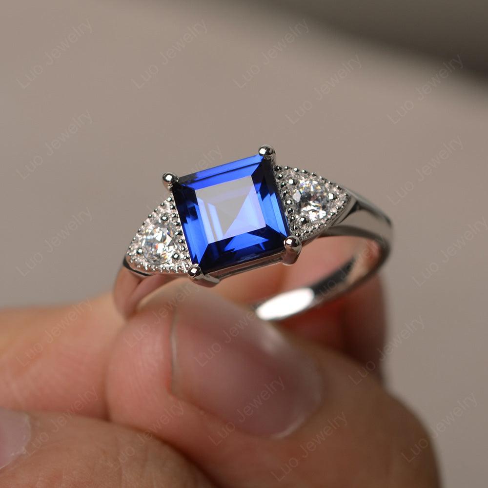 Lab Sapphire Engagement Ring Square Cut - LUO Jewelry