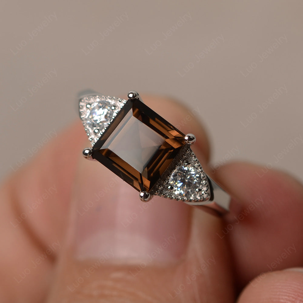 Smoky Quartz  Engagement Ring Square Cut - LUO Jewelry