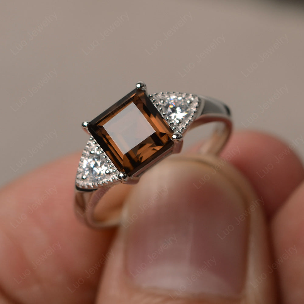 Smoky Quartz  Engagement Ring Square Cut - LUO Jewelry