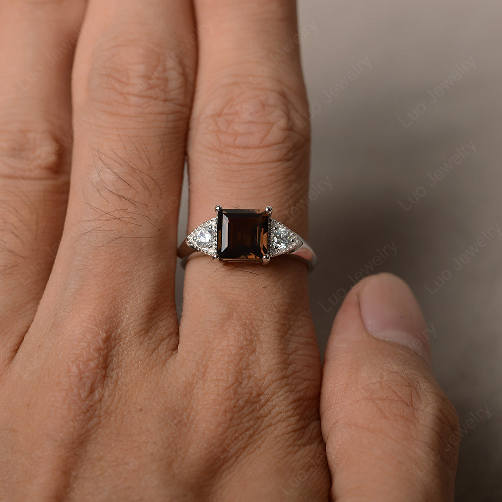 Smoky Quartz  Engagement Ring Square Cut - LUO Jewelry