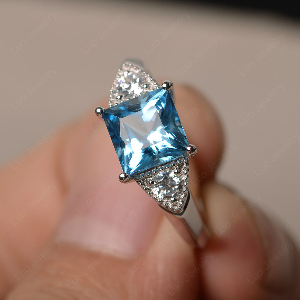 Swiss Blue Topaz Engagement Ring Princess Cut - LUO Jewelry