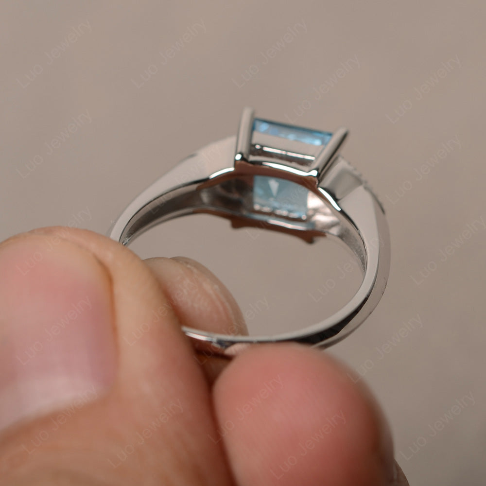 Swiss Blue Topaz Engagement Ring Princess Cut - LUO Jewelry