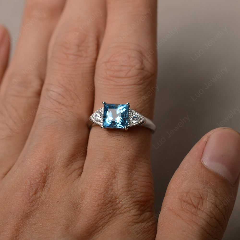 Swiss Blue Topaz Engagement Ring Princess Cut - LUO Jewelry