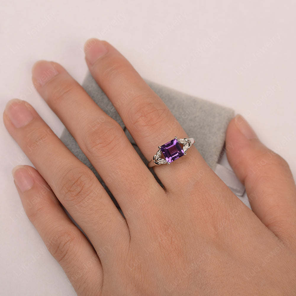 Square Cut Amethyst Wedding Ring - LUO Jewelry